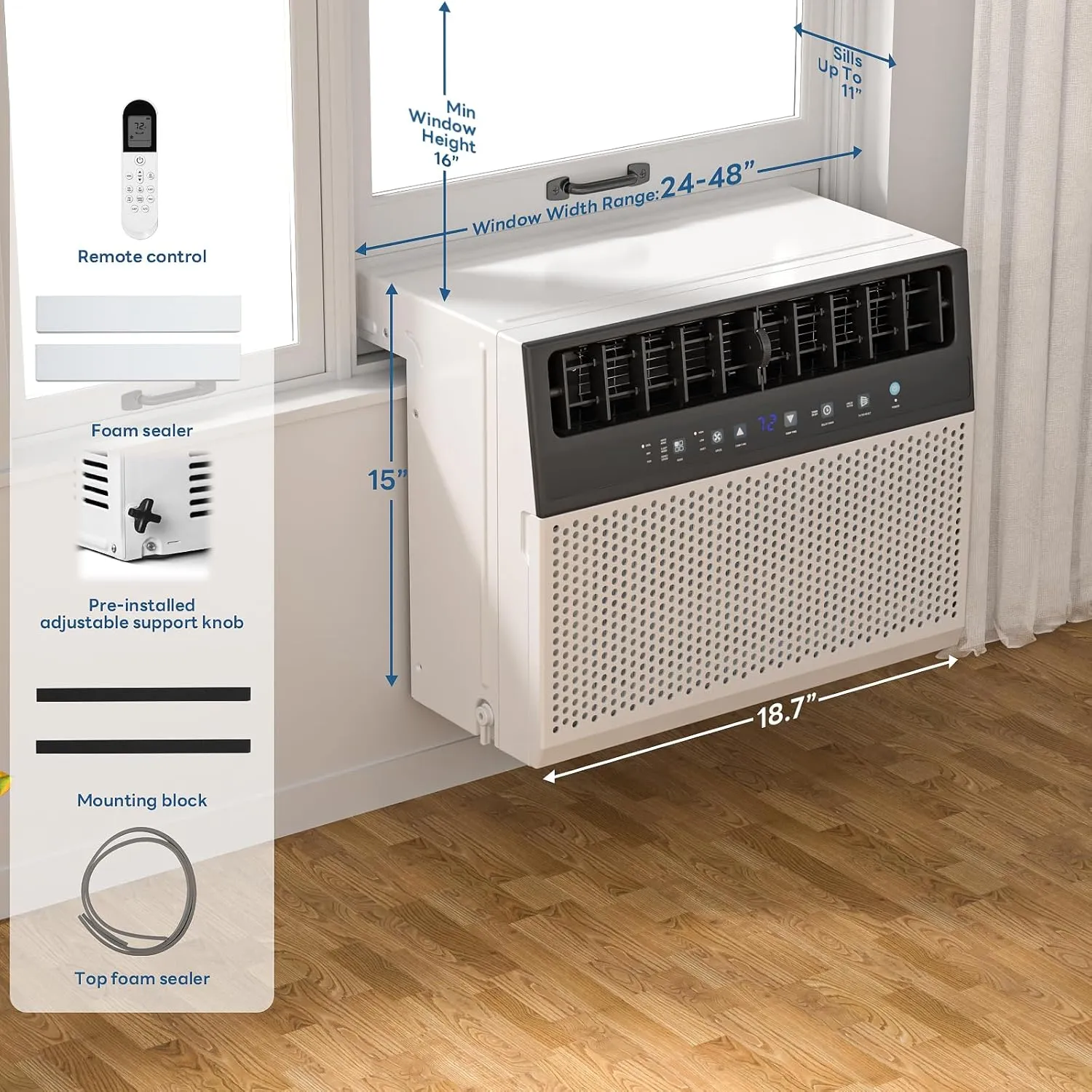 ZAFRO U-Shaped Window Air Conditioner 10000BTU Cools 400 Sq.Ft., Ultra Quiet Energy-Efficient Cooling, With Remote Control