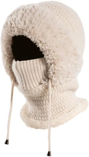 Zcargel 3 in 1 Women's Winter Hat, Women Balaclava Hat 55cm-60cm Warm Neck Warmer Sets Thick Soft Knitted for Outdoor Skiing