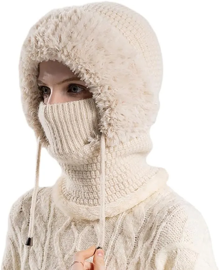 Zcargel 3 in 1 Women's Winter Hat, Women Balaclava Hat 55cm-60cm Warm Neck Warmer Sets Thick Soft Knitted for Outdoor Skiing