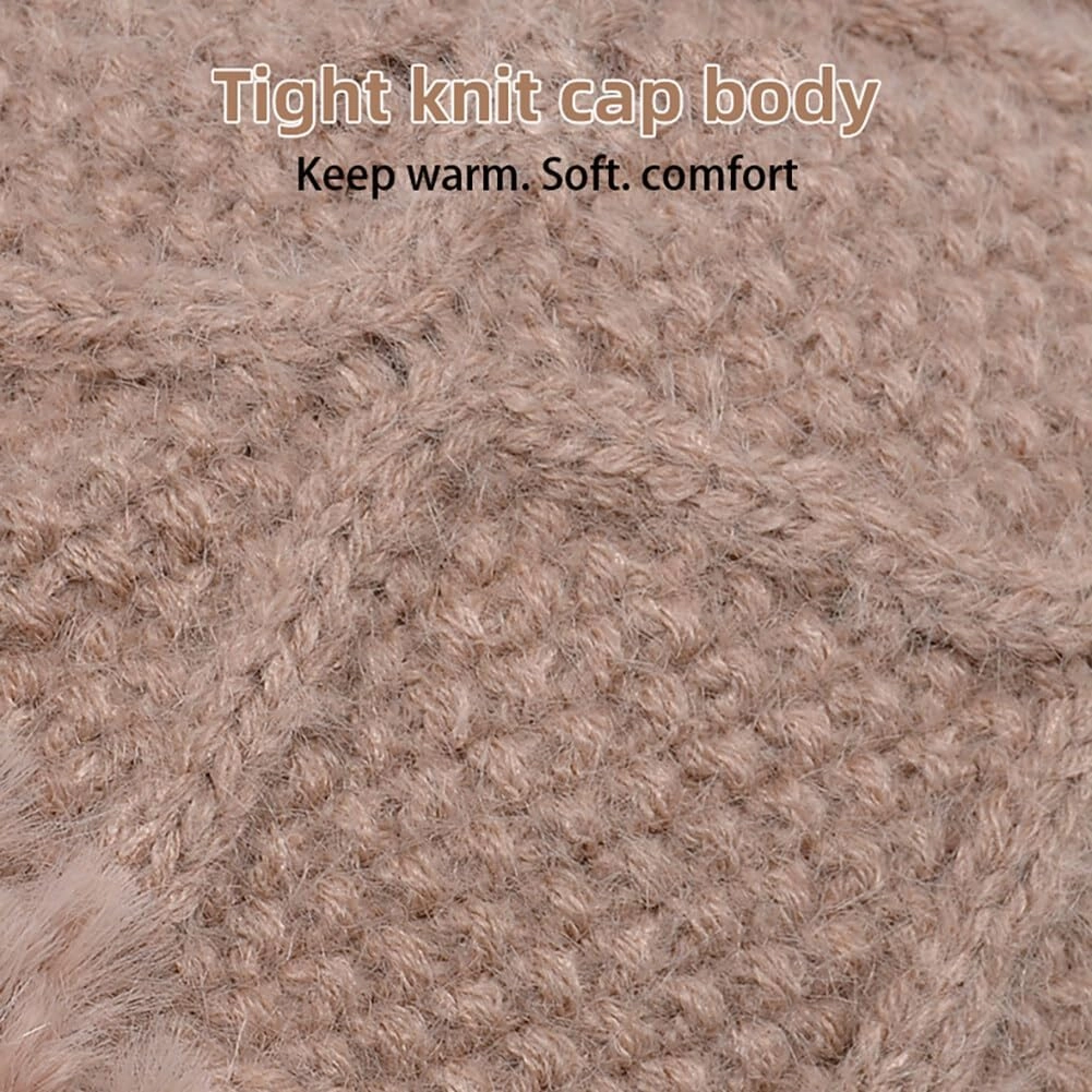 Zcargel Multifunction Balaclava Hat 53cm-58cm Women Winter Warm Earflap Cap Pompom Ear Protection Mask Neck All One Pullover