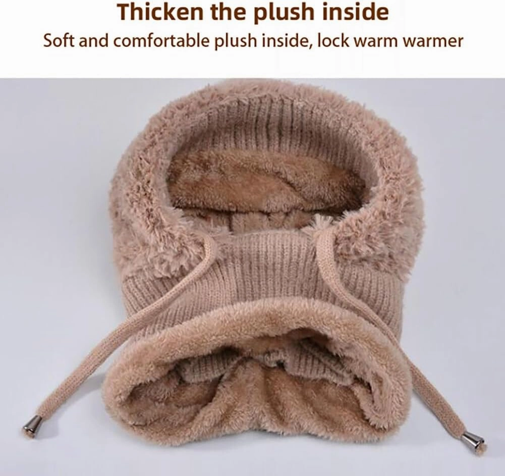 Zcargel Multifunction Balaclava Hat 53cm-58cm Women Winter Warm Earflap Cap Pompom Ear Protection Mask Neck All One Pullover