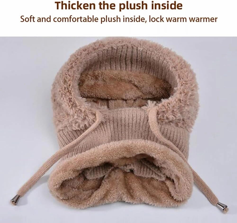Zcargel Multifunction Balaclava Hat 53cm-58cm Women Winter Warm Earflap Cap Pompom Ear Protection Mask Neck All One Pullover