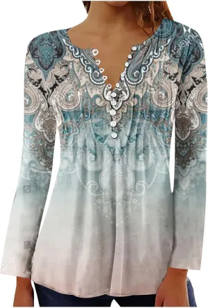 ZDRZK Womens Long Sleeve Shirts for Fall Fashion 2024 Casual Loose Graphic Tunic Tops Button Down Ruched Long Blouse