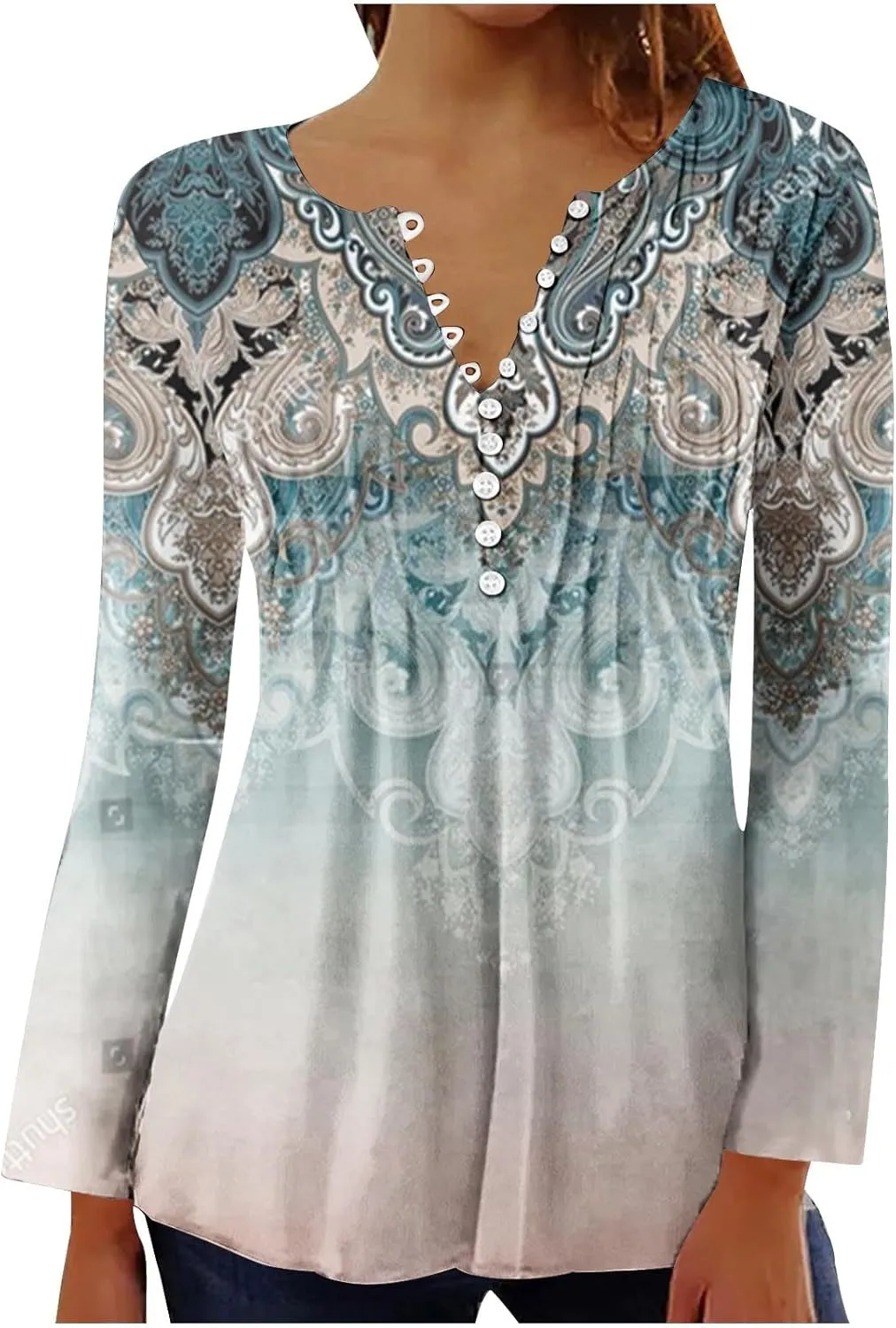 ZDRZK Womens Long Sleeve Shirts for Fall Fashion 2024 Casual Loose Graphic Tunic Tops Button Down Ruched Long Blouse
