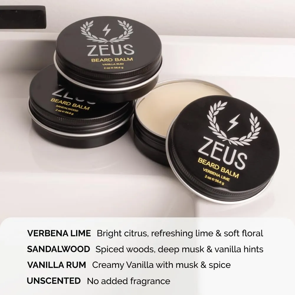 ZEUS Beard Balm Leave-In Conditioner, Beard Styling Grooming Balm with Natural Beeswax & Shea Butter (MADE IN USA) Unscented