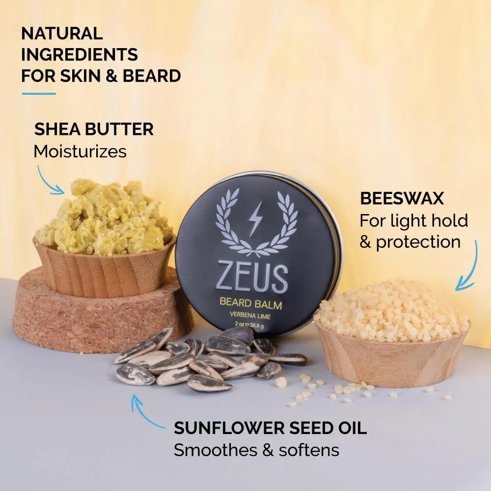 ZEUS Beard Balm Leave-In Conditioner, Beard Styling Grooming Balm with Natural Beeswax & Shea Butter (MADE IN USA) Unscented