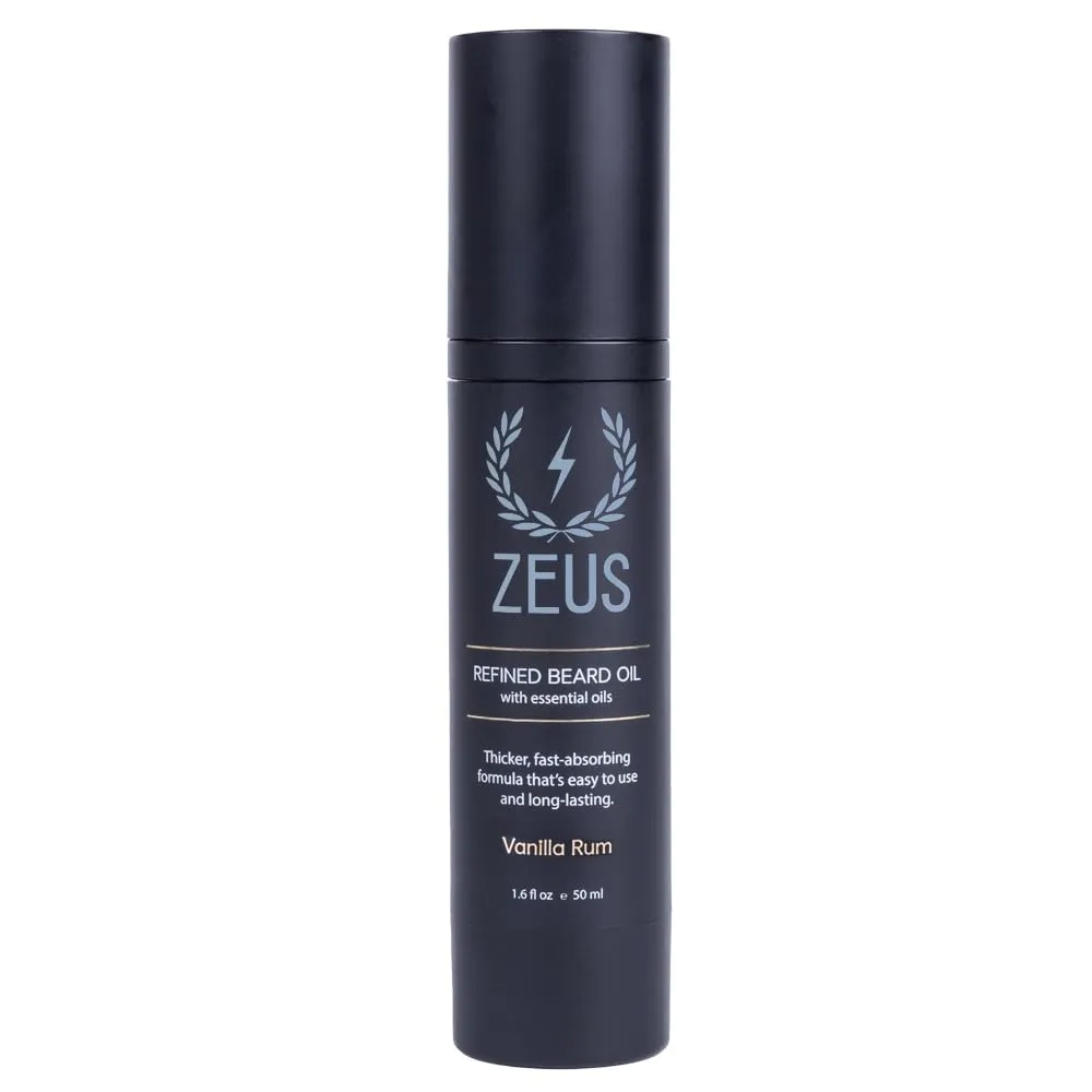 ZEUS Refined Beard Oil, Leave In Conditioner Oil for a Softer Beard & Mustache - Made in USA (Vanilla Rum) 1.6 oz.