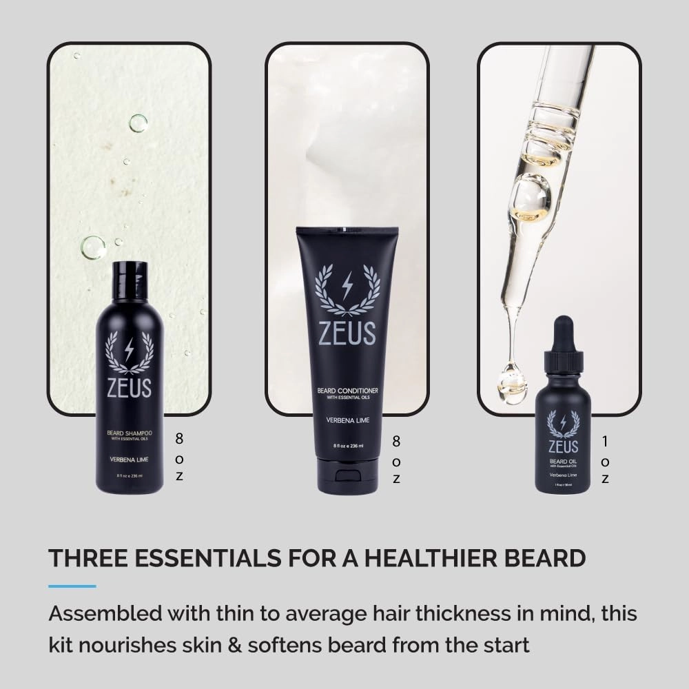 ZEUS Starter Beard Wash & Beard Oil Kit for Men, Soften, Hydrates, & Moisturizes Facial Hair (Sandalwood) MADE IN USA