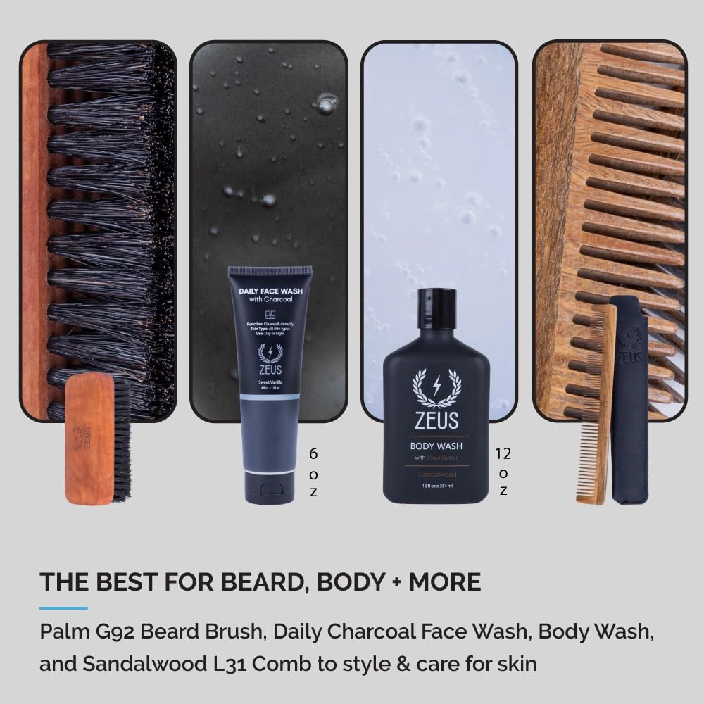 ZEUS Ultimate Beard & Body Care Kit - Complete Premium Beard Care & Grooming Gift Set for Men (Verbena Lime)
