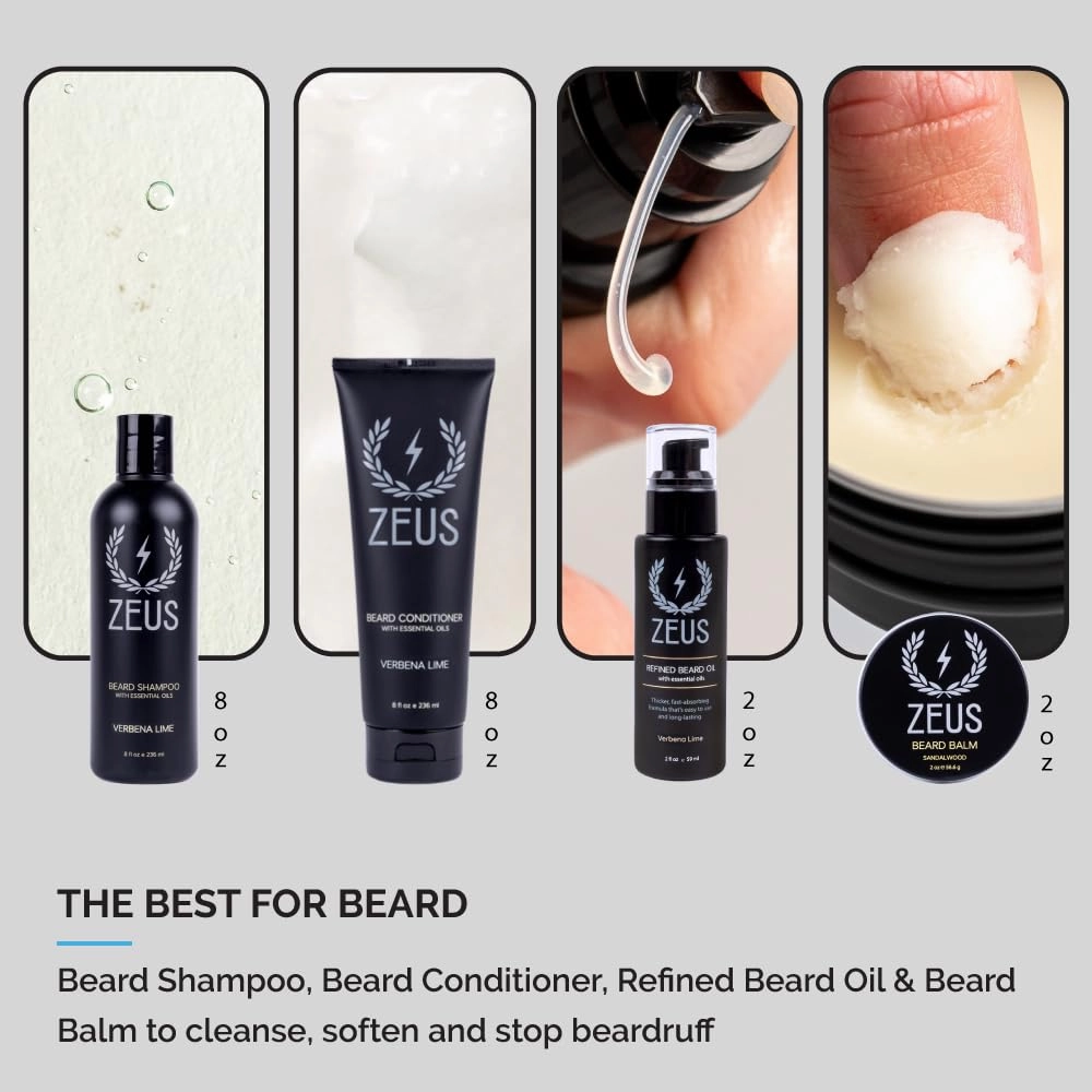 ZEUS Ultimate Beard & Body Care Kit - Complete Premium Beard Care & Grooming Gift Set for Men (Verbena Lime)