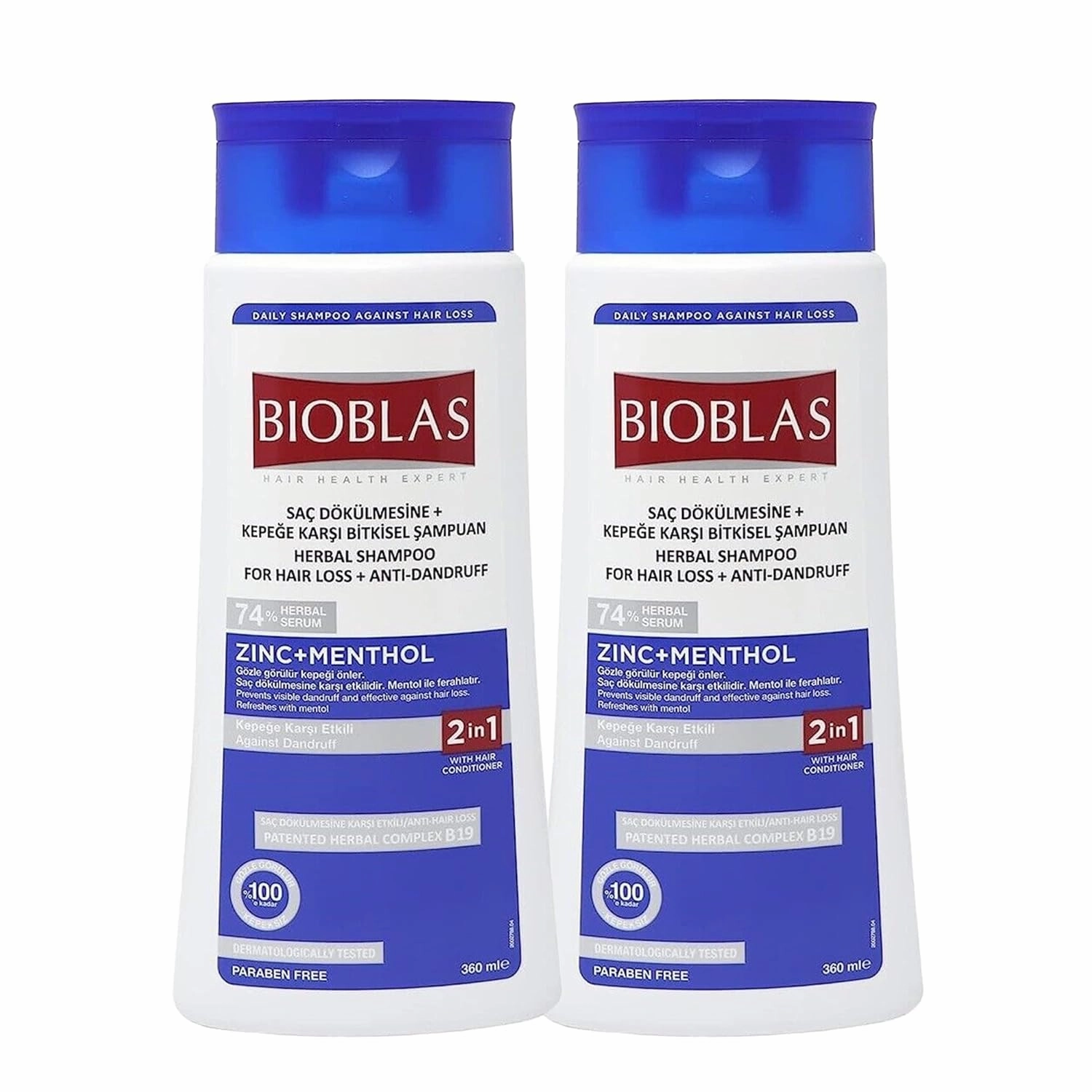Zinc & Menthol Hair Shampoo - Anti-Dandruff & Anti Hair Loss Shampoo - Fresh Mint Shampoo for Hair Loss & Soothing Scalp - Fragrance Free, Rich in Vitamins - All Hair Types (Pack of 2)