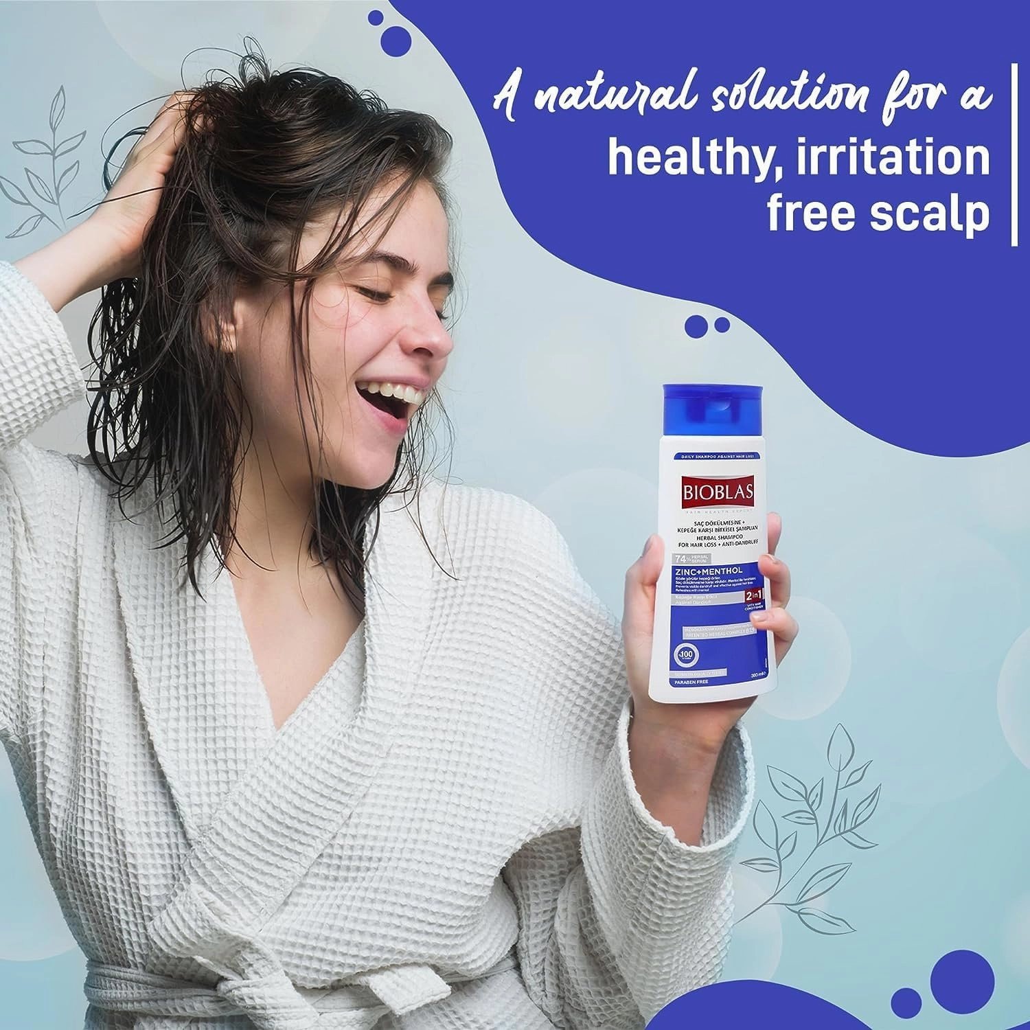 Zinc & Menthol Hair Shampoo - Anti-Dandruff & Anti Hair Loss Shampoo - Fresh Mint Shampoo for Hair Loss & Soothing Scalp - Fragrance Free, Rich in Vitamins - All Hair Types (Pack of 2)