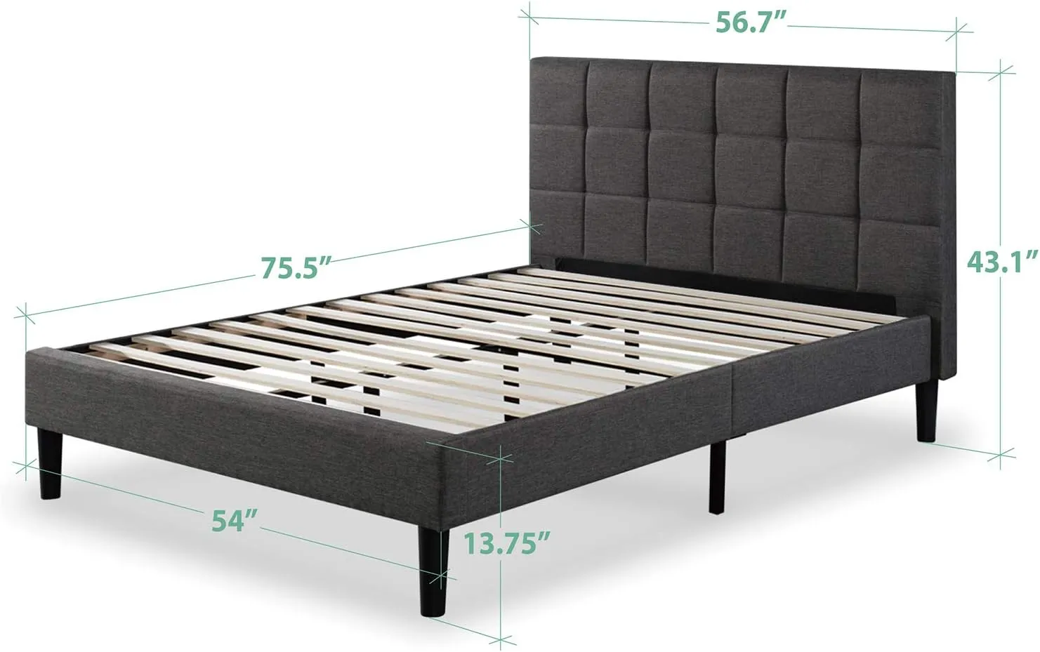 ZINUS Lottie Upholstered Platform Bed Frame, Mattress Foundation, Wood Slat Support, No Box Spring Needed, Easy Assembly, Grey, Full