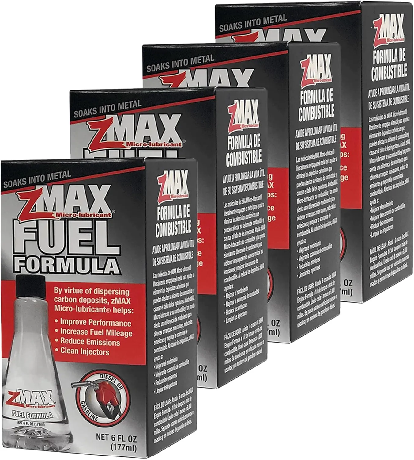 zMAX 58-106 - Fuel Formula - Easy to Use - Fuel Treatment Reduces Carbon Build-Up & Lubricates Metal Extending Life of Vehicle - Runs Efficiently Improving Gas or Diesel Mileage - 6 oz. - 4 Pack