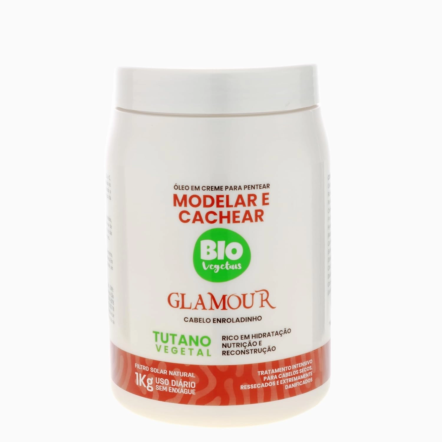 Óleo em Creme para Pentear Tutano Glamour Biovegetais - Leave-In Conditioner for Curly Hair, Frizz Control, Vegan, Paraben-Free 1000gr (35.27 Oz)